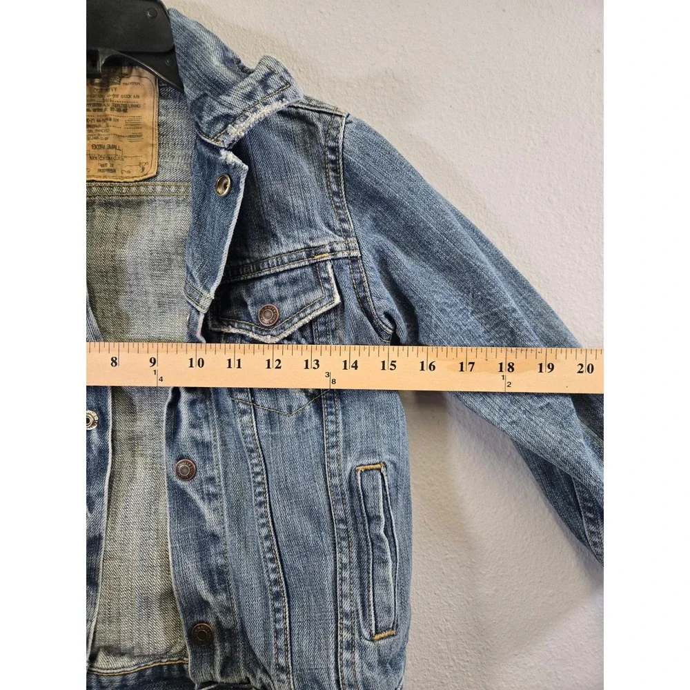 Old Navy Denim Trucker Jacket Medium Wash Distressed Jean Coat XS